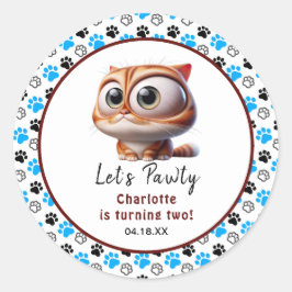 Laten we Pawty zijn! Schattige Cat 2e verjaardagsf Ronde Sticker