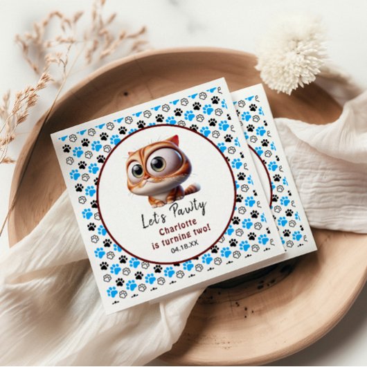 Laten we Pawty zijn! Schattige Cat 2e verjaardagsf Servet