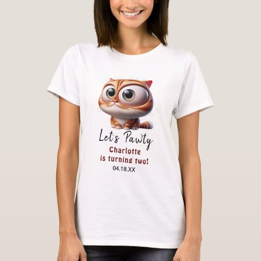 Laten we Pawty zijn! Schattige Cat 2e verjaardagsf T-shirt (Voorkant)