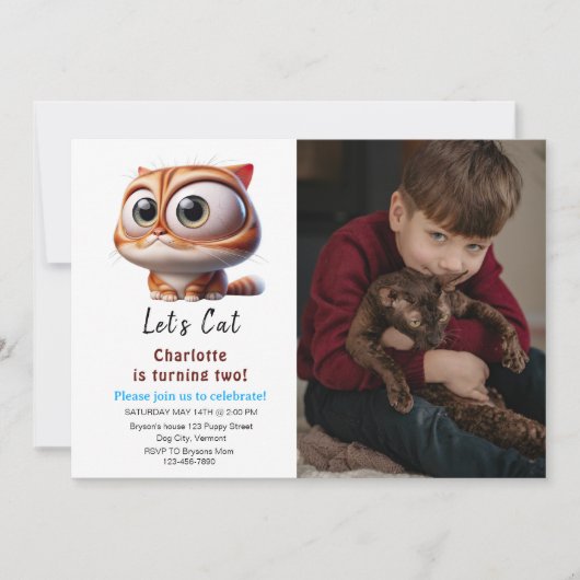 Laten we Pawty zijn! Schattigee kat 2e verjaardag  Kaart (Voorkant)