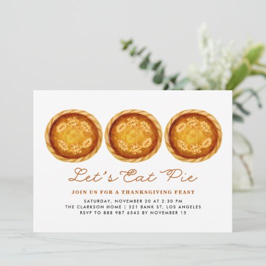 Laten we Pie eten | Thanksgiving van Waterverf-knu Kaart (Staand voorkant)