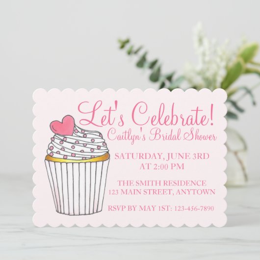 Laten we Pink Cupcake Bruids Baby Shower Vieren Kaart (Staand voorkant)