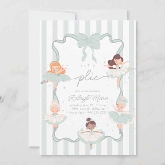 Laten we Plié Blauwgroen Ballet Meisjes Ballerina  Kaart (Voorkant)