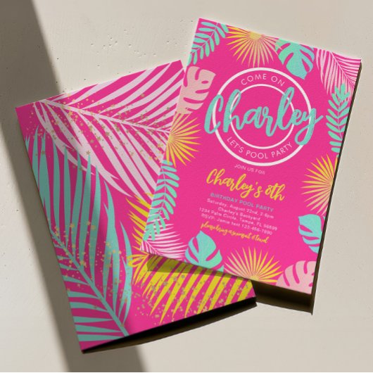 Laten we poolparty verjaardagsuitnodiging kaart