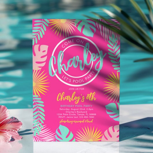 Laten we poolparty verjaardagsuitnodiging kaart