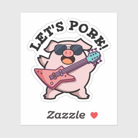 Laten we Pork Funny Rock Guitar Pig Pun Sticker (Vel)