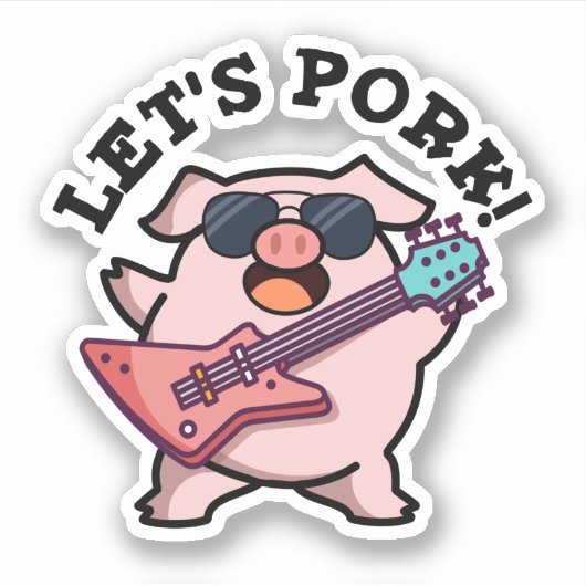 Laten we Pork Funny Rock Guitar Pig Pun Sticker (Voorkant)