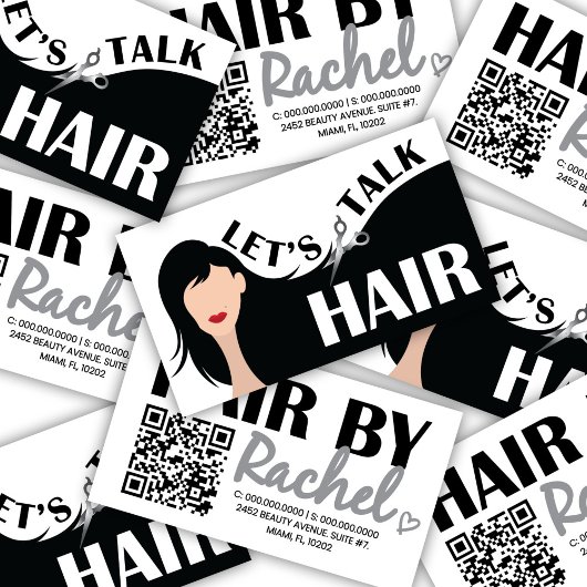 Laten we praten Hair Black Model Hair Salon QR Cod Visitekaartje