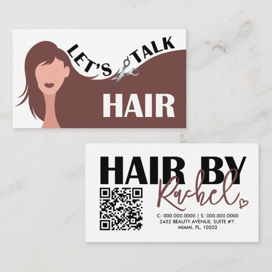 Laten we praten Hair Brunette Model Hair Salon QR  Visitekaartje (Voorkant / Achterkant)