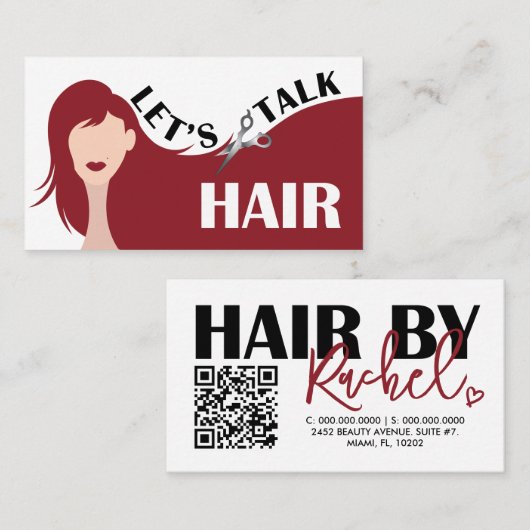 Laten we praten Hair Red Model Hair Salon QR Code Visitekaartje (Voorkant / Achterkant)