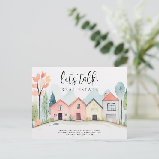 Laten we praten Real Estate Contact Info Marketing Briefkaart (Staand voorkant)