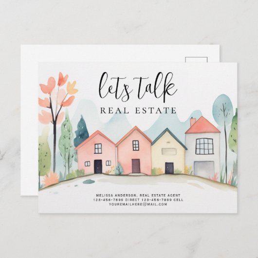 Laten we praten Real Estate Contact Info Marketing Briefkaart (Voorkant / Achterkant)