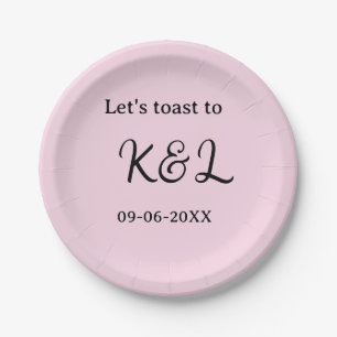 Laten we proosten op de verloving naam letter roze papieren bordje