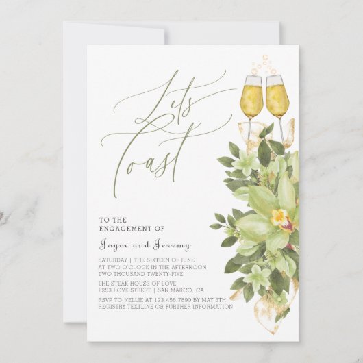 Laten we proosten op groen Bloemen Goud Engagement Kaart (Voorkant)
