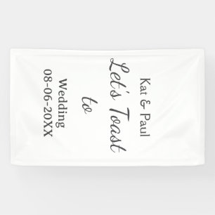 Laten we proosten op het huwelijk naam datum eenvo spandoek