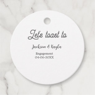 Laten we proosten op verlovingsfeest naam datum el bedankjes labels