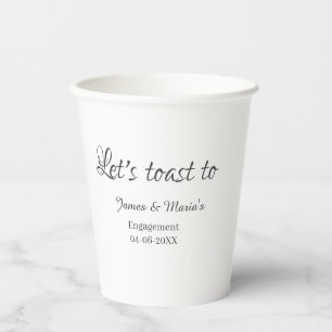 Laten we proosten op verlovingsfeest naam datum el papieren bekers