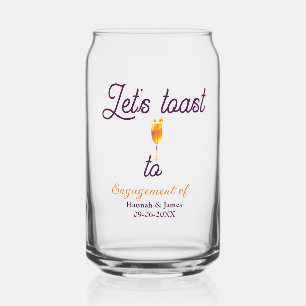 Laten we proosten op verlovingsfeest naam datum gl blikvorm glas