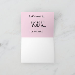 Laten we proosten op verlovingsnaam letter roze bedankkaart
