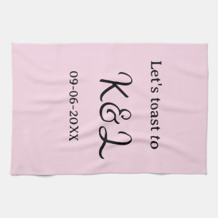 Laten we proosten op verlovingsnaam letter roze theedoek