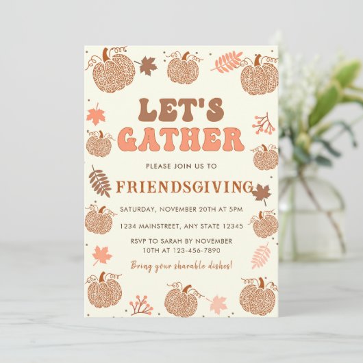 Laten we Pumpkin Friendsgiving verzamelen Kaart (Staand voorkant)