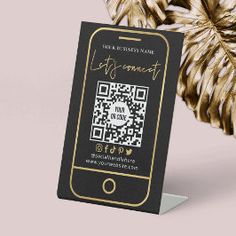 Laten we QR Code Black en Gold Scannable aansluite Reclamebord Met Voetstuk