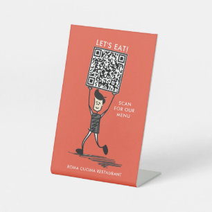 Laten we QR-code eten Reclamebord Met Voetstuk