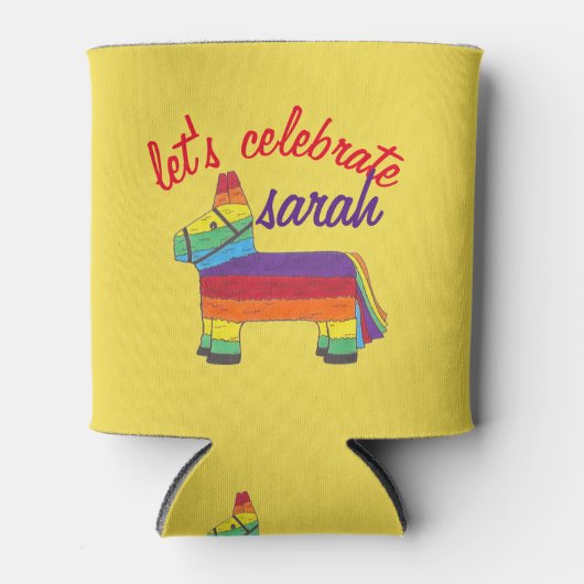 Laten we Rainbow Donkey Piñata Party Fiesta vieren Blikjeskoeler (Voorkant)