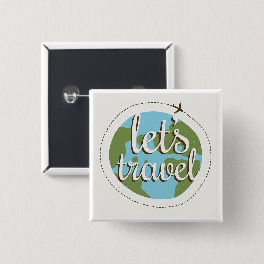 Laten we reizen vierkante button 5,1 cm (Voorkant /achterkant)