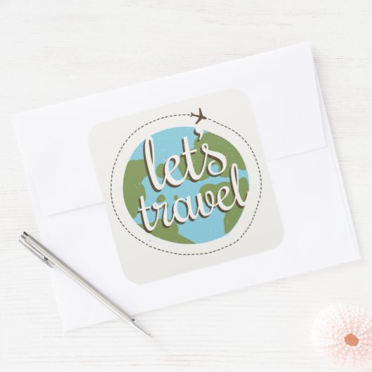 Laten we reizen vierkante sticker (Envelop)