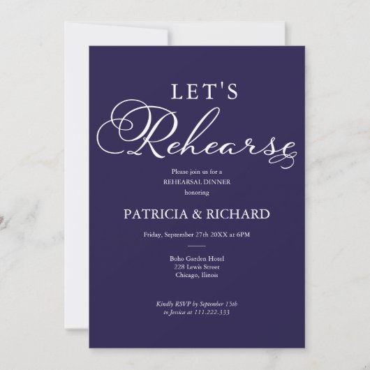 Laten we repeteren Elegant Navy Blue repetitie din Kaart (Voorkant)