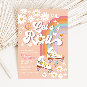 Laten we Retro Groovy Roller Skate Daisy Verjaarda Kaart