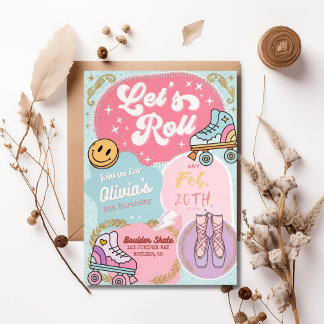 Laten we Retro Pastel Roller Schaats Ballet Verjaa Kaart