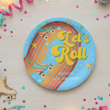 Laten we retro regenboog rollerschaatsen