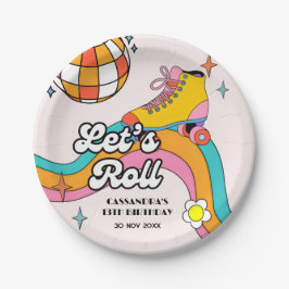 Laten we Retro Roller Schaats Meisje Verjaardag Ro Papieren Bordje