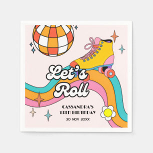 Laten we Retro Roller Schaats Meisje Verjaardag Ro Servet
