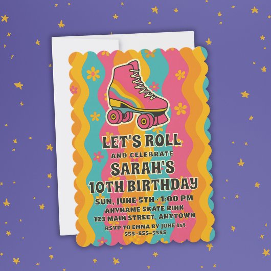 Laten we Retro Roller Schaats Meisje Verjaardagsfe Kaart
