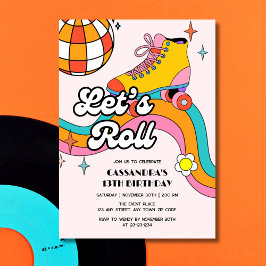 Laten we Retro Roller Skating Meisje Verjaardag ga Kaart