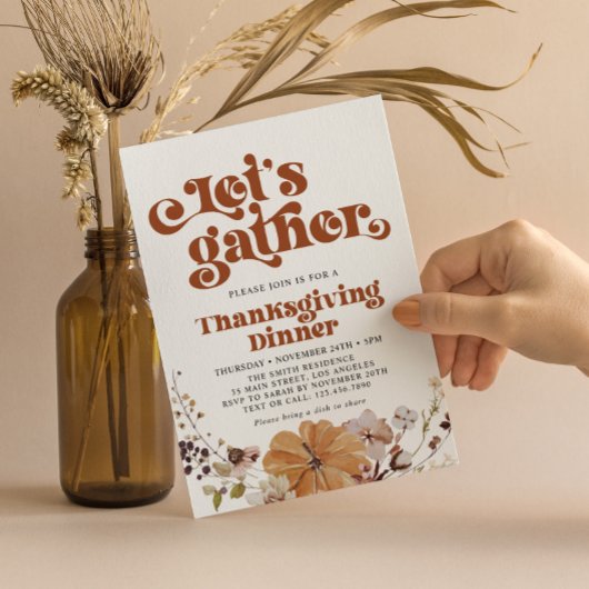 Laten we Retro Typografie Thanksgiving Diner Verza Kaart