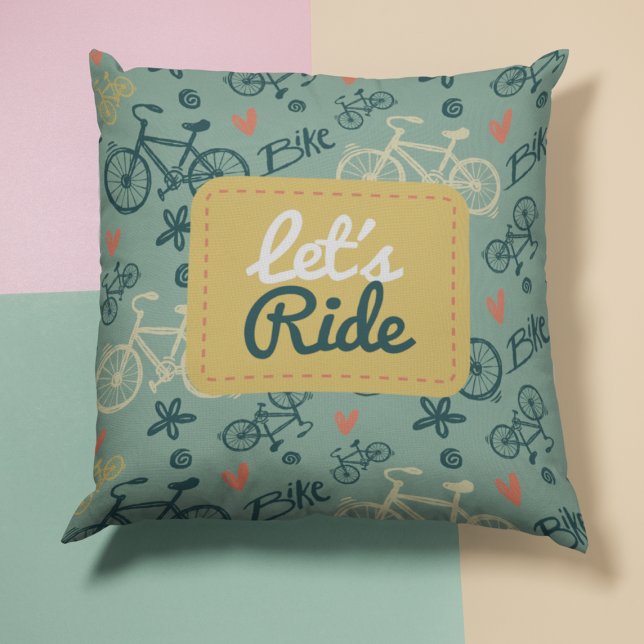 Laten we rijden modern groen fiets patroon kussen (Creator heeft geüpload)