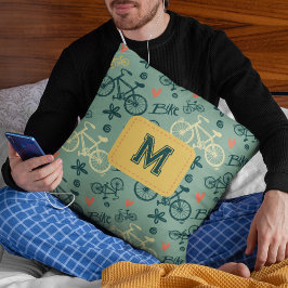 Laten we rijden modern groen fiets patroon kussen