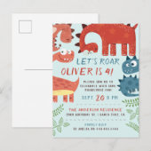 Laten we Roar Dino Children's Birthday Party Uitnodiging Briefkaart (Voorkant / Achterkant)