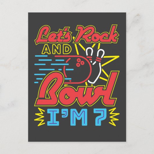 Laten we Rock and Bowl Ik ben 7 Briefkaart (Voorkant)