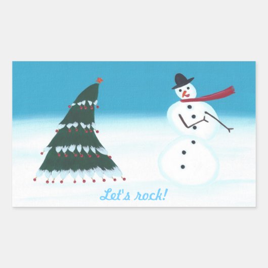 Laten we rock, kerstboom sneeuw Man Stickers (Voorkant)