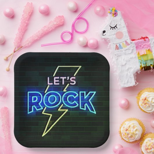 Laten we Rock Lightning Bolt 2 Papieren Bordje (Feest)