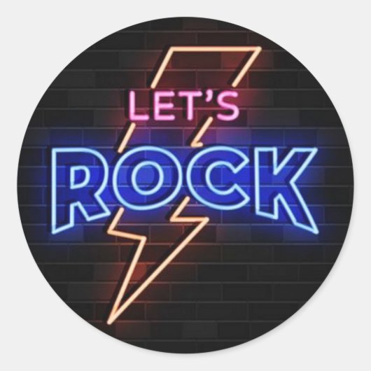 Laten we Rock Lightning Bolt Round Ronde Sticker (Voorkant)