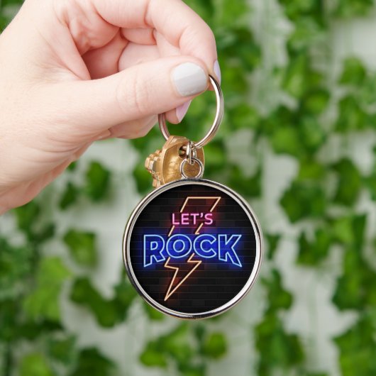 Laten we Rock Lightning Bolt Round Sleutelhanger (Hand)