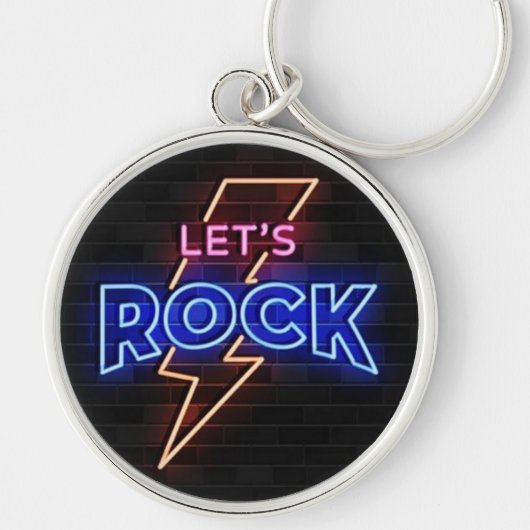 Laten we Rock Lightning Bolt Round Sleutelhanger (Voorkant)