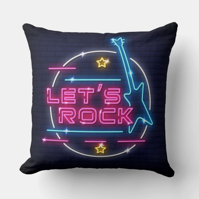 Laten we Rock Retro Neon Kussen (Voorkant)
