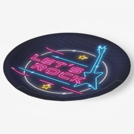 Laten we Rock Retro Neon Papieren Bordje